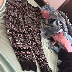 No Boundaries Black and Brown Track Pants with Geometric Print